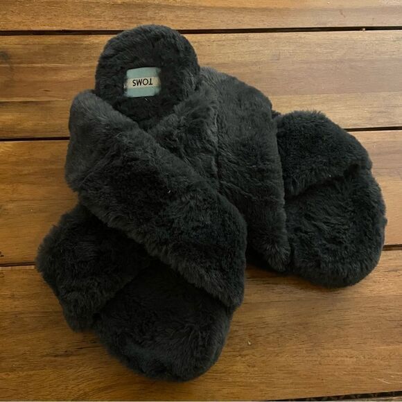 Toms Susie Womens Dark Natural Forged Iron Fur Slippers Open Toe Size 8 - Picture 1 of 4